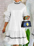Women Loose Dresses Half High Collar Beading Three Quarter Sleeves Party Fashion Spring Summer Large Size Female Occasion Gowns