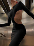 Zjkrl Fall Party Dresses For Women Sexy Black Cut Out Round Neck Long Dress Women Elegant Long Sleeve Club Party Spring Dresses Skinny Clothes
