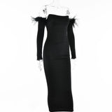 Zjkrl Party Dresses For Women Outfits Elegant Off-shoulder Feather Sleeve Maxi Dress Women New Strapless Backless Bodycon Long Dress Vestido