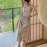 Zjkrl Summer Women Spaghetti Strap Elegant Midi Satin Dresses Wedding Evening Birthday Holiday Backless Prom Clothes New