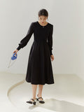 Women Round Neck Mid-Calf Thicken Sweater Dresses Patchwork Design Office Lady Black Slim Pullover A-LINE Skirts