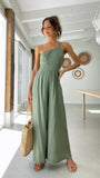 Women Sexy Off Shoulder Strap Sleeveles Jumpsuits Summer New High Waist Casual Wide Leg Straight Cotton Linen Elegant Overalls