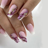 Zjkrl - 24Pcs Press On Nails Wearable Fake Nails Pink Gradient Glitter Butterfly Rhinestones False Nail Full Cover Acrylic Nail Tips