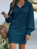 Zjkrl New In 2023 Women Dress Medium Long Skirt Sweater Dress Female Lapel Long Sleeve Dress Pullover Loose Women Knitted Dresses