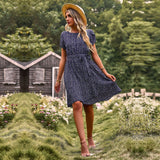 M Fashion O Neck Casual Printd Dress 2023 New Women Summer Strap High Waist Pleated Dresses For Female