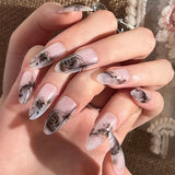 Zjkrl - 24Pcs/Box Gradient Color Artifical Press On Nails With Glue Long Coffin Fake Nails Lovely Girls Nail Art Ballerina False Nails