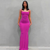 Zjkrl 2023 Summer Women Sexy Spaghetti Strap Black Skims Long Dress Y2k Sleeveless Solid Skinny Bodycon Trumpet Maxi Dresses Vestidos