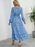 Zjkrl - Elegant Floral Print Women Dress Spring Summer Casual O Neck Long Sleeve Chiffon A Line Long Maxi Dress Party Vestidos