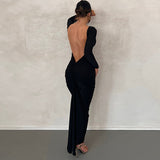 Zjkrl Backless Maxi Dress Elegant Red Long Sleeve Sexy Ruched Bodyocn Evening Party Dress for Women 2023 Spring Slim Christmas Outfits