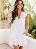 Zjkrl - 2023 Summer New Women Casual  Mini Dress Solid Sweet Princess Hollow Out Sleeveless V-Neck Cotton Streetwear lady Party Vestidos