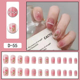 Zjkrl - 24Pcs/Set Press On Fake Nails Green Wearing Reusable False Nails Art Girls Ballerina Coffin Nail With Glue Full Cover Artificial