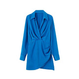 Solid Chic V-Neck Office Lady Satin Dresses For Women 2023 Women&#39;s Long Sleeve Gathered Pullovers Slim Elegant Female Dress