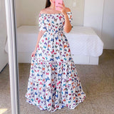 Zjkrl Sexy Off The Shoulder Tube Top Dress Butterfly Rainbow Floral Print Dress Ladies Elegant Slim Summer Bohemian Party Maxi Dresses