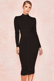 Zjkrl Bodycon Dress Rayon High Quality Turtleneck Long Sleeve Lace Up Bandage Dress Ribbed Knee-Length Sexy Vestidos Dobanmbd
