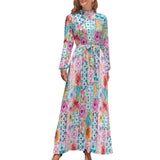 Zjkrl - Ethnic Bohemia Dress Retro Floral Print Basic Beach Dresses Female Long Sleeve High Neck Elegant Long Maxi Dress