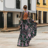 Zjkrl - Elegant Maxi Dress 2023 Spring Summer Women&#39;s Clothes Sexy Backless Slim Print Dress Outfits For Women Vestidos