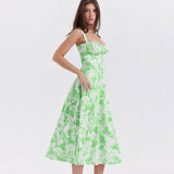 Zjkrl Floral Printed Women Dress 2023 Summer Elegant Solid Slim Sleeveless Slip Female Side Split Waist Lady A-line Robe