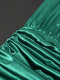 Zjkrl Long Sleeve Green Dresses Bodycon Elastic Satin Smocked Midi Dress Elegant Big Size Shiny Evening Christmas Party Church Outfits