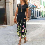 Zjkrl - Elegant Women Maxi Dress 2023 Summer O Neck Short Sleeve Sundress Office Lady Party Dress Female Print A-Line Long Dress Vestido