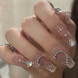 Zjkrl - 24 Pcs Pink Fake Nails Press on Nail Designs Art Long Tips False Forms with Glue Stick Stickers Reusable Set Acrylic Artificial