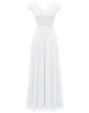 Zjkrl Women&#39;s Elegant Vintage V Neck 3/4 Sleeve Floral Lace Chiffon Wedding Bridesmaid Maxi Dress Long Formal Dresses
