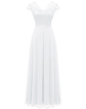 Zjkrl Women&#39;s Elegant Vintage V Neck 3/4 Sleeve Floral Lace Chiffon Wedding Bridesmaid Maxi Dress Long Formal Dresses