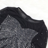 Zjkrl Sexy Rhinestones Floor-length Evening Dresses Luxury Elegant Women's O-neck Long Sleeve See-through Mesh Night Club Long Dress
