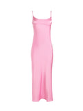 Pink Camis Satin Long Dresses Elegant Sleeveless Slip Holiday Party Dresses Sexy Casual Backless Summer Dresses Women 2023