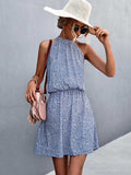 Zjkrl - 2023 Summer Short Floral Dress Women Sleeveless Mini Halter Boho Dress Ladies Sundress Flower Holiday Party Dress For Women Red