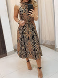 Zjkrl Women Fashion Clubwear Elegant Sexy Dress Club  Sleeveless Baroque Print Sleeveless Midi Dress