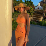 Zjkrl Backless Midi Dress Sexy One Shoulder Slim Summer Dress for Women Elegant Hollow Club Party Dresses Beach See Through 2023 New