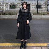 Zjkrl - Gothic Black Lace Dress Women Casual Elegant Party Midi Ruffle Long Sleeve Dress Emo Y2k Goth Clothes 2022 Spring Robes