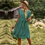 M Fashion O Neck Casual Printd Dress 2023 New Women Summer Strap High Waist Pleated Dresses For Female