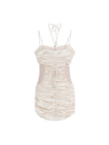 Zjkrl Summer Design Fashion Sexy Spaghetti Dress Evening Mini Sundress Backless Strapless Satin Lace Pleated Bodycon Party Women