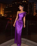 New Ladies Purple One Shoulder Sexy Skinny Draped Sleeveless Sequin Cutout High Slit Long Celebrity Party Dress
