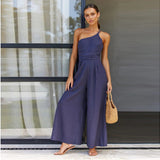 Women Sexy Off Shoulder Strap Sleeveles Jumpsuits Summer New High Waist Casual Wide Leg Straight Cotton Linen Elegant Overalls