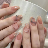Zjkrl - 24 Pcs Pink Fake Nails Press on Nail Designs Art Long Tips False Forms with Glue Stick Stickers Reusable Set Acrylic Artificial
