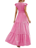 Zjkrl Women s Summer Long Beachwear Dress Ruffle Sleeve V Neck Boho Floral A-line Dress