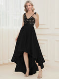 Zjkrl - Elegant V-Neck Sleeveless Sequin Floor Length Evening Dress Red Prom Party Luxury Cocktail Dress Robe For Women
