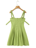 Zjkrl - 2023 Women Elastic Double Strap Sling Sexy Dress Summer Ladies Ruched Chest Corset Style Slim Waist Pleated A-line Mini Robe
