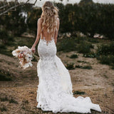Zjkrl - Gorgeous Mermaid Bride Gowns With 3D Flowers Grace Tulle Sweep Train Wedding Dresses Grace Bridal Wedding Gown Vestidos De Novia
