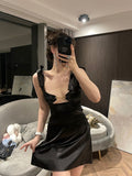 Zjkrl Girls Spice Tank Mini Dress Rose Red Tight American Style Sexy Off Shoulder Sleeveless V Neck Hot Sexy Korean Top 0DRT