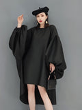 Zjkrl - Fashion Solid Color Dress Women's Autumn 2023 New Round Neck Loose Batwing Sleeve Knee-length Dresses Female