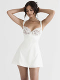 Zjkrl - Karlofea Elegant Classy Satin Mini Dresses Women Wedding Guest Cocktail Party Outfits Sexy Chest Lace Padded A Line White Dress