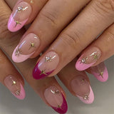 Zjkrl - 24pcs/box Fake French y2k Nails Press On Long Stiletto Almond Shape Wearable False Nails With Stars Designs Full Cover Nail Tips