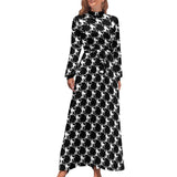 Zjkrl - Cute Cats Print Dress Funny Animal Elegant Printed Maxi Dress High Waist Long-Sleeve Street Fashion Bohemia Long Dresses