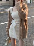 Zjkrl - Autumn Sweater Knitted Suits Female Elegant 2 Piece Dress Korean Fashion Even Party Y2k Mini Dress Office Lady Short Skirts