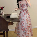 Zjkrl - Fairy French Floral Midi Dress Women Chic and Elegant Slim Sleeveless Vintage Dress Boho Beach Sexy Dresses Korean Summer