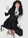 Zjkrl Black Korean Style Elegant Dress Women Navy Collar Sweet Party Mini Dress Female Long Sleeve College Style One-piece Dress 2023