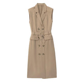 Zjkrl - Elegant Women Blazer Dresses With Belt Autumn Solid Notched Office Lady Dresses Sleeveless Double Breasted Vestidos